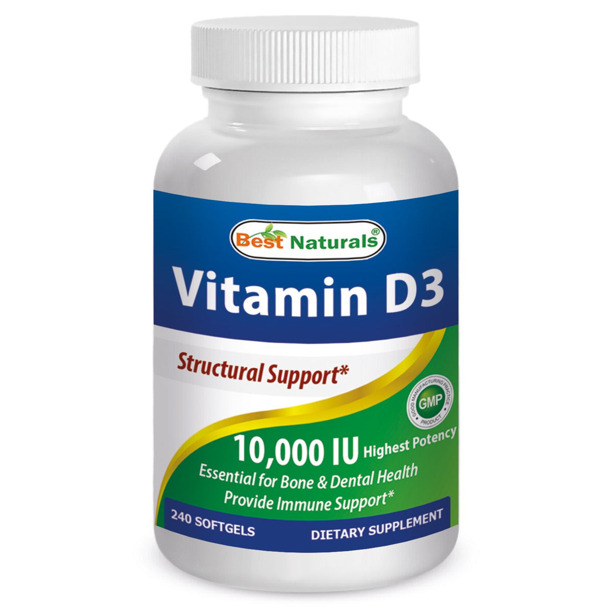 Best Naturals Vitamin D3 10000 IU Softgel bottle – front view