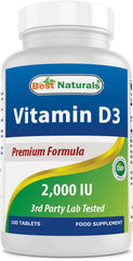 Front view of Best Naturals Vitamin D3 2000 IU bottle