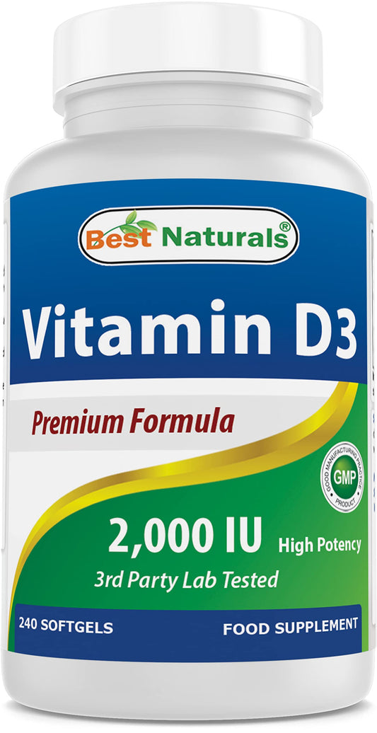 Best Naturals Vitamin D3 2000 IU softgel bottle, 240-count