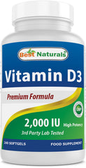 Best Naturals Vitamin D3 2000 IU softgel bottle, 240-count
