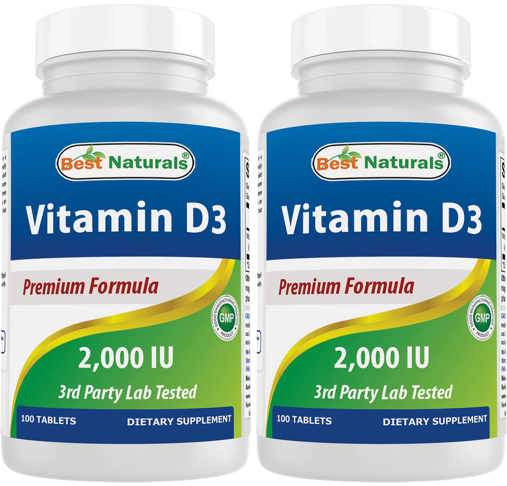 Best Naturals Vitamin D3 2000 IU bottle - pack of 2 with 100 tablets each