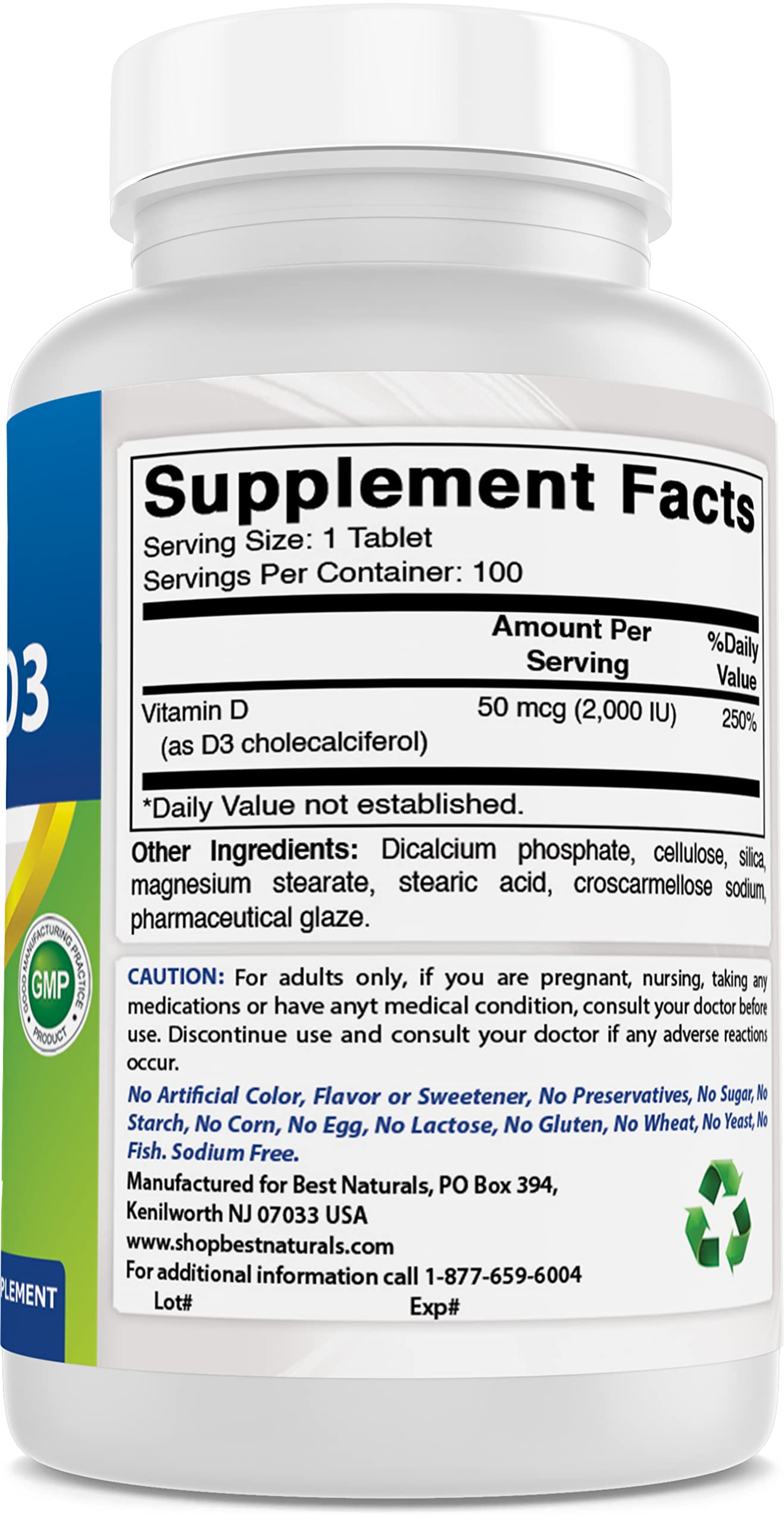 Supplement facts and ingredients panel on the bottle