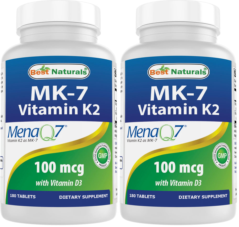 Bottle of Best Naturals Vitamin K2 MK7 with D3, 180 tablets