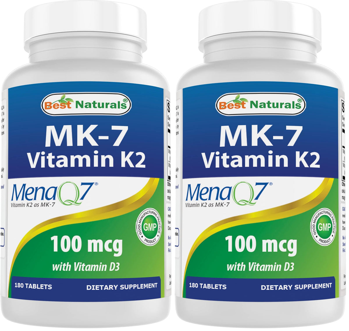 Bottle of Best Naturals Vitamin K2 MK7 with D3, 180 tablets