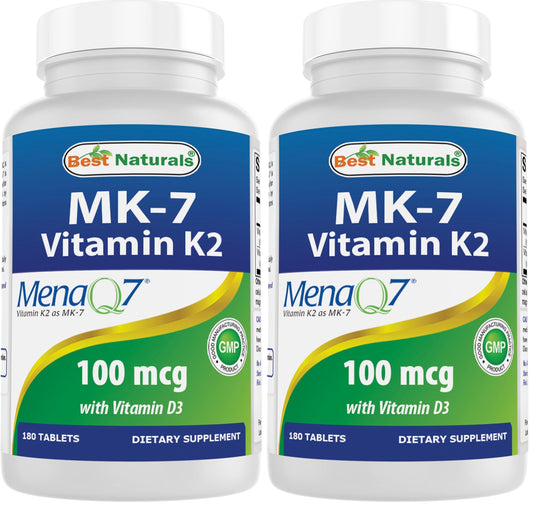 Bottle of Best Naturals Vitamin K2 MK7 with D3, 180 tablets