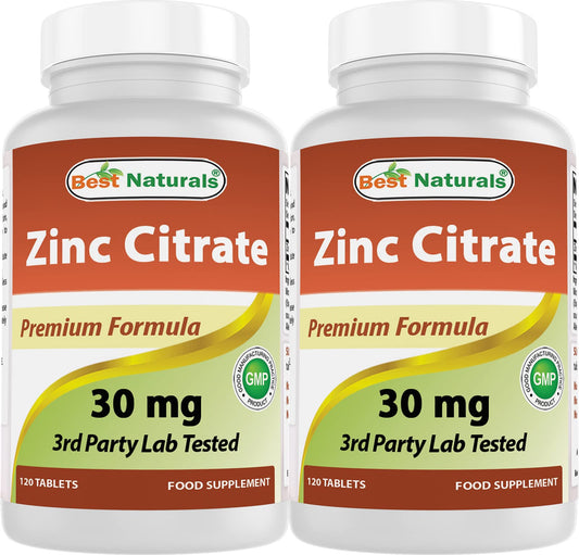 Hero image of Best Naturals Zinc 30mg (zinc citrate) bottle