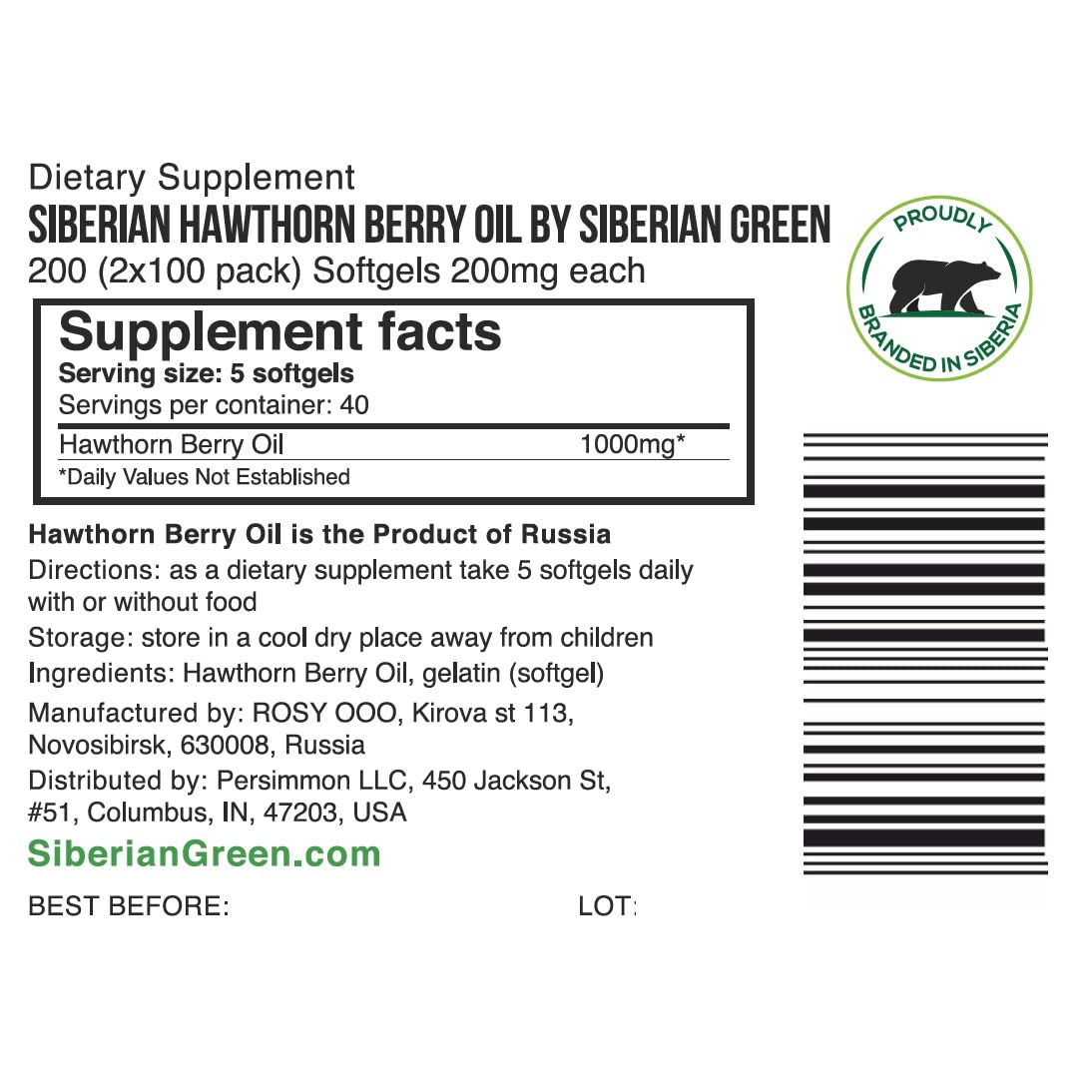 Label for Best Value Organic Hawthorn Oil Extra Virgin Cold Pressed 2 pack