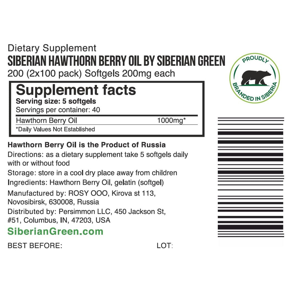 Label for Best Value Organic Hawthorn Oil Extra Virgin Cold Pressed 2 pack