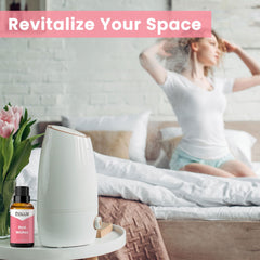 Flat lay of essential oils and diffuser accessories