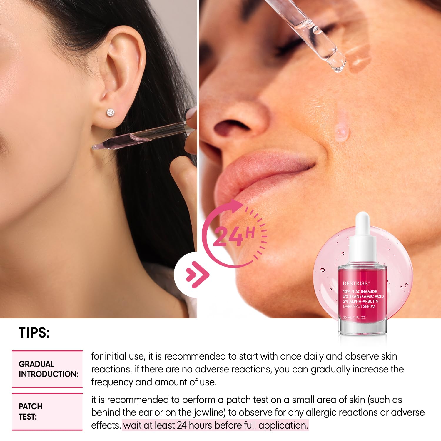 Bestkiss serum texture closeup on fingertip for smooth skin
