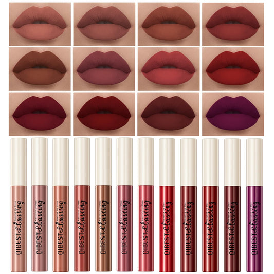 BestLand 12Pcs matte lipstick set with nude to red shades for everyday wear