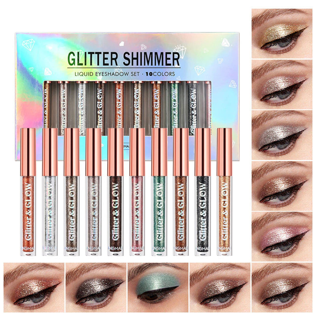 BestLand liquid glitter eyeshadow set packaging showcases vibrant shades for festive looks