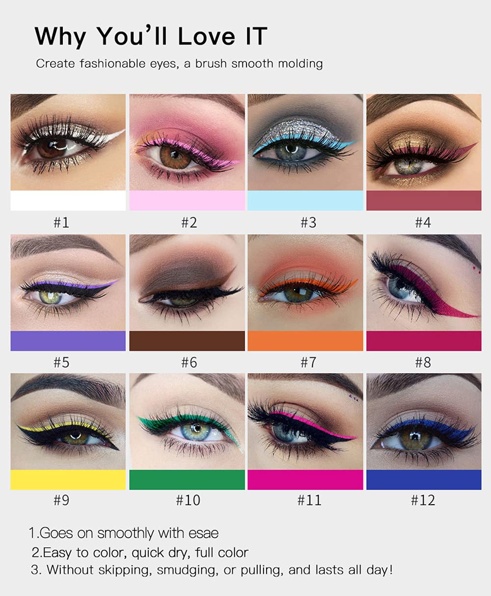BestLand rainbow eyeliner swatches highlight the bright neon colors for creative designs