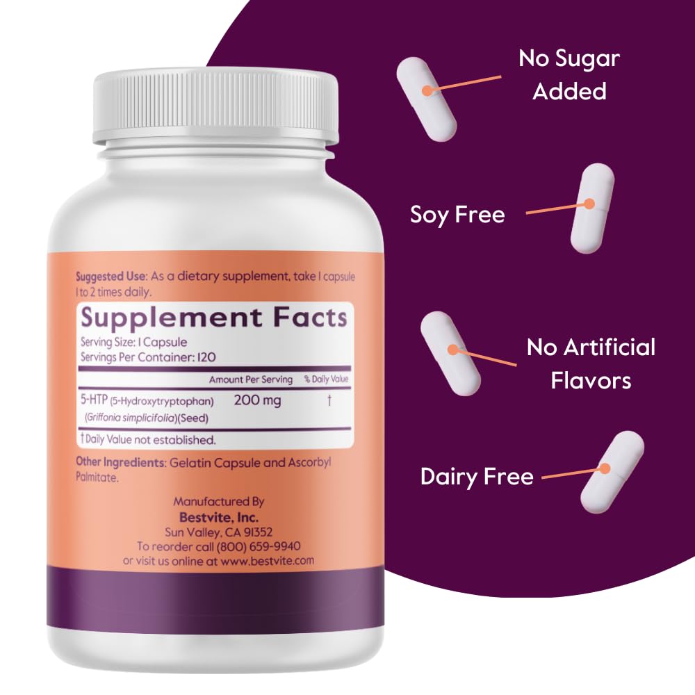 Nutrition label and ingredients for BESTVITE 5-HTP