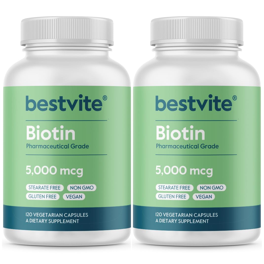 Front view of BESTVITE Biotin 5000mcg bottle