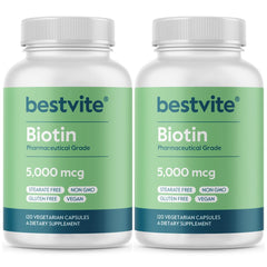 Front view of BESTVITE Biotin 5000mcg bottle