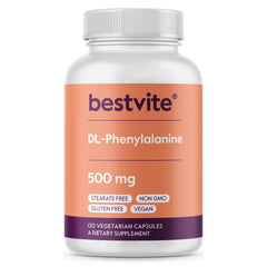 Bestvite DL-Phenylalanine 500mg bottle with 120 vegetarian capsules