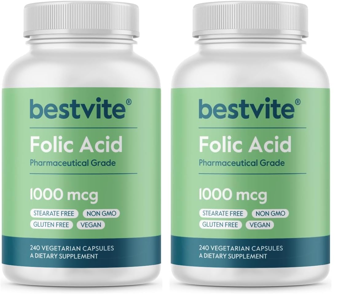 Front view of BESTVITE Folic Acid 1000mcg bottle