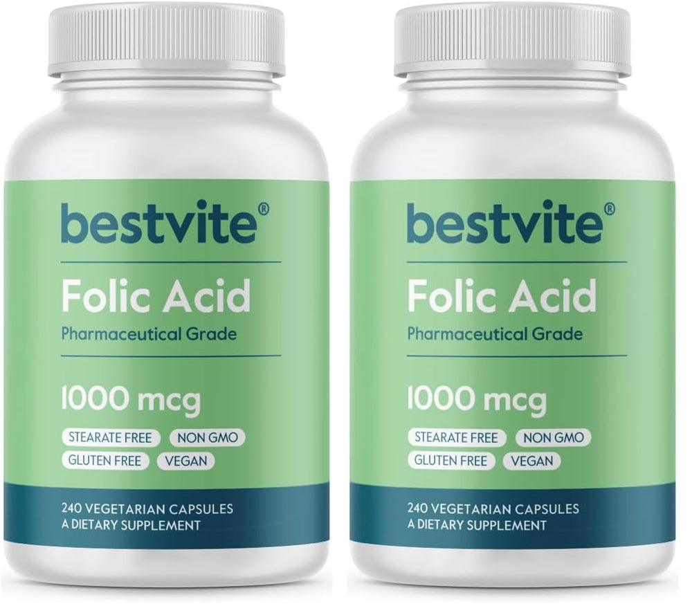 Front view of BESTVITE Folic Acid 1000mcg bottle