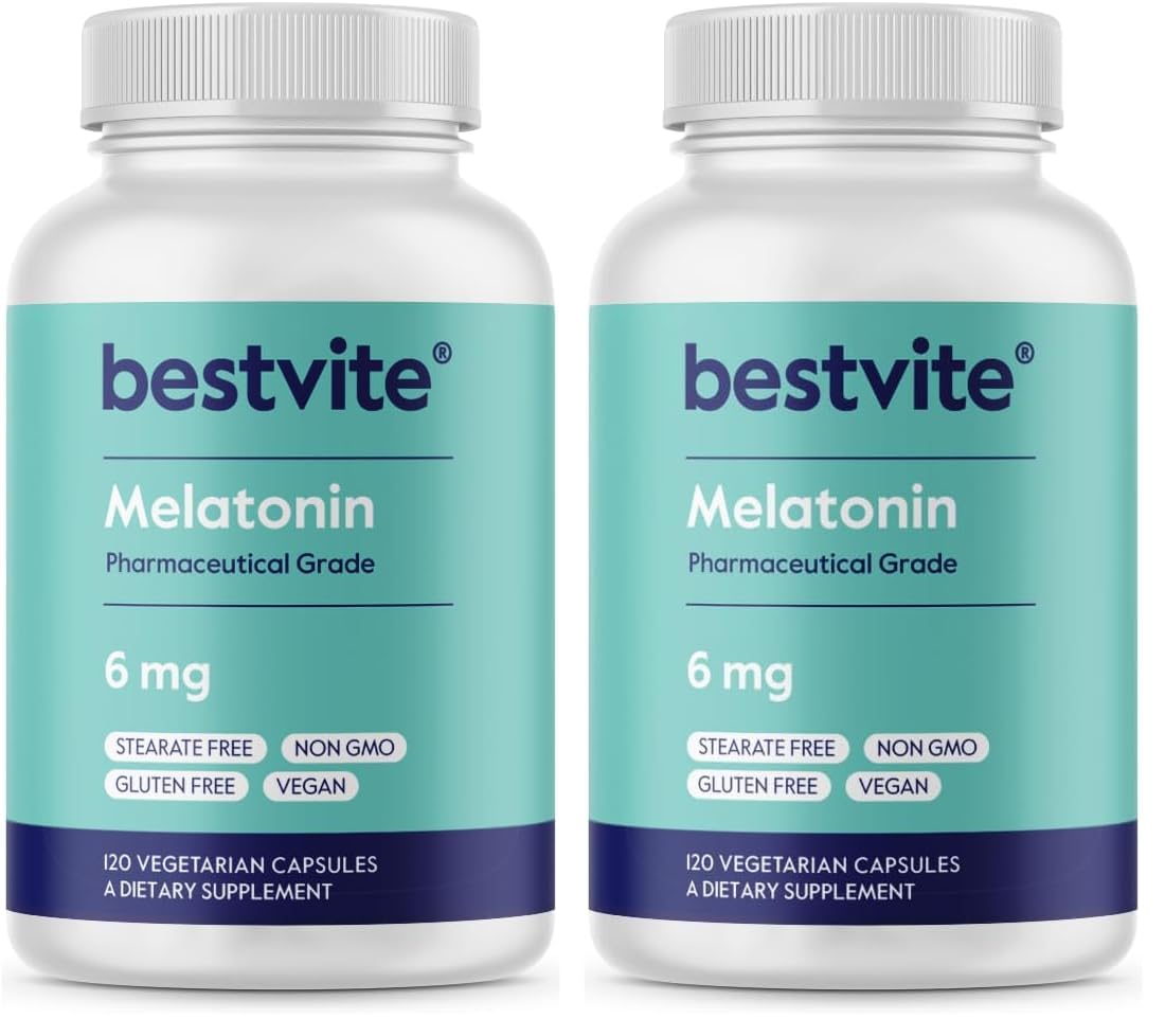Front view of BESTVITE Melatonin 6 mg 120 Veg Caps Pack of 2