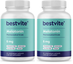 Front view of BESTVITE Melatonin 6 mg 120 Veg Caps Pack of 2
