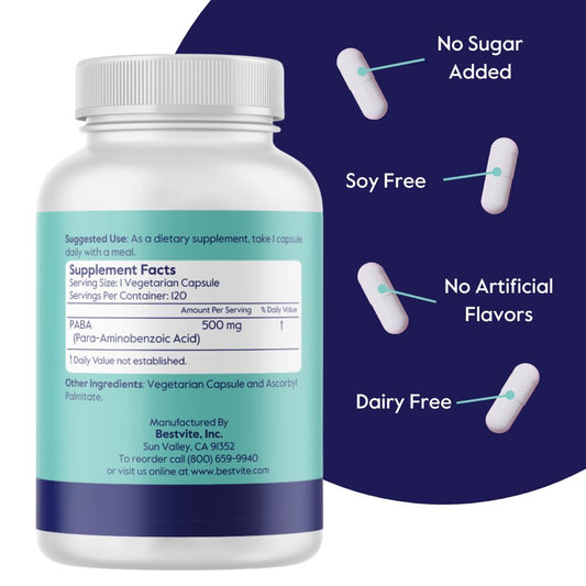 PABA 500mg capsules close-up
