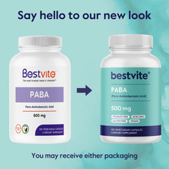 Label highlights vegan, non-GMO, gluten-free on PABA bottle