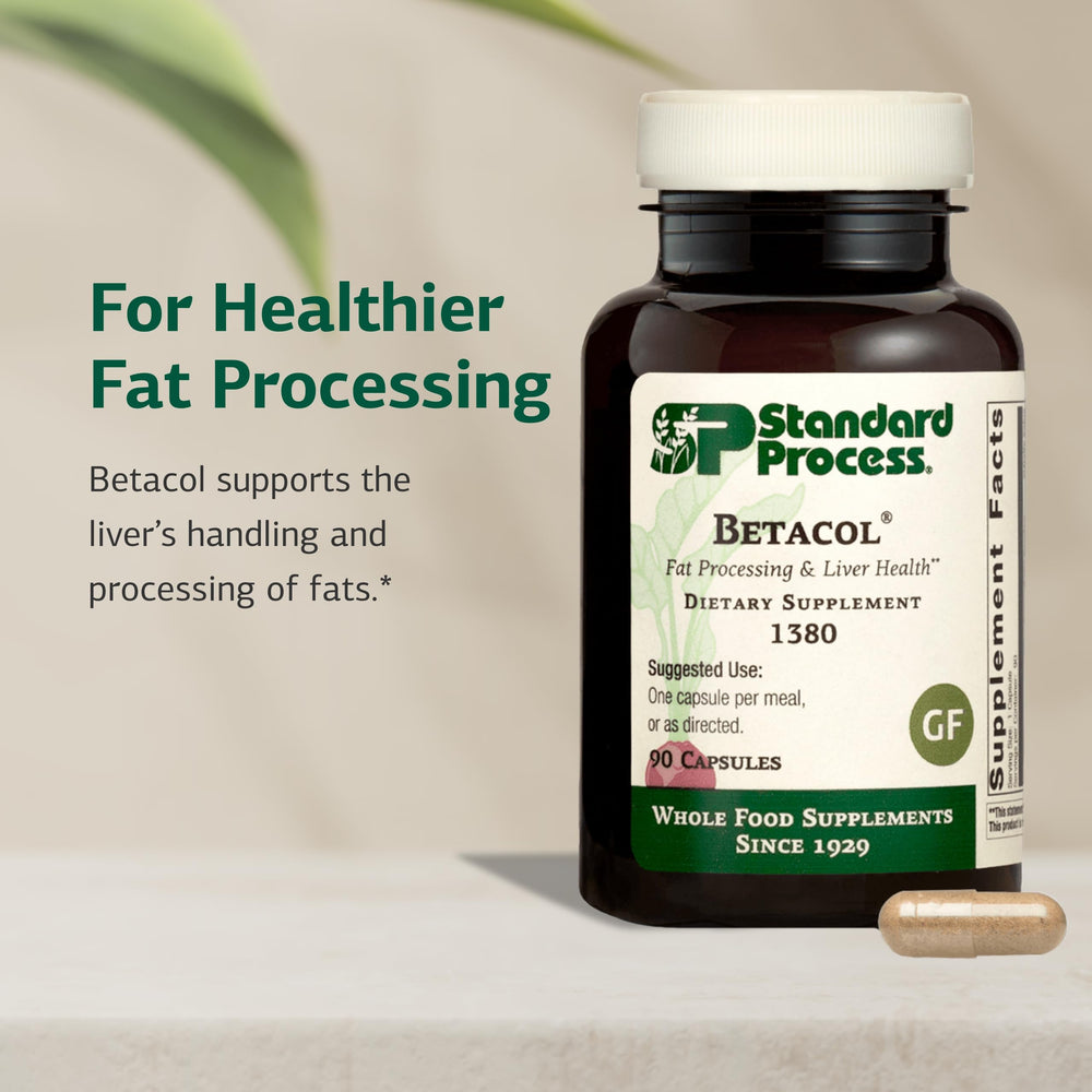 Close-up of Betacol bottle emphasizing niacin and vitamin B6