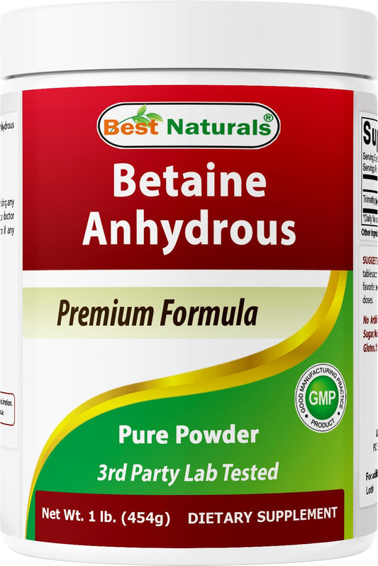 Front view of Best Naturals Betaine Anhydrous TMG Pure Powder 1 lb container