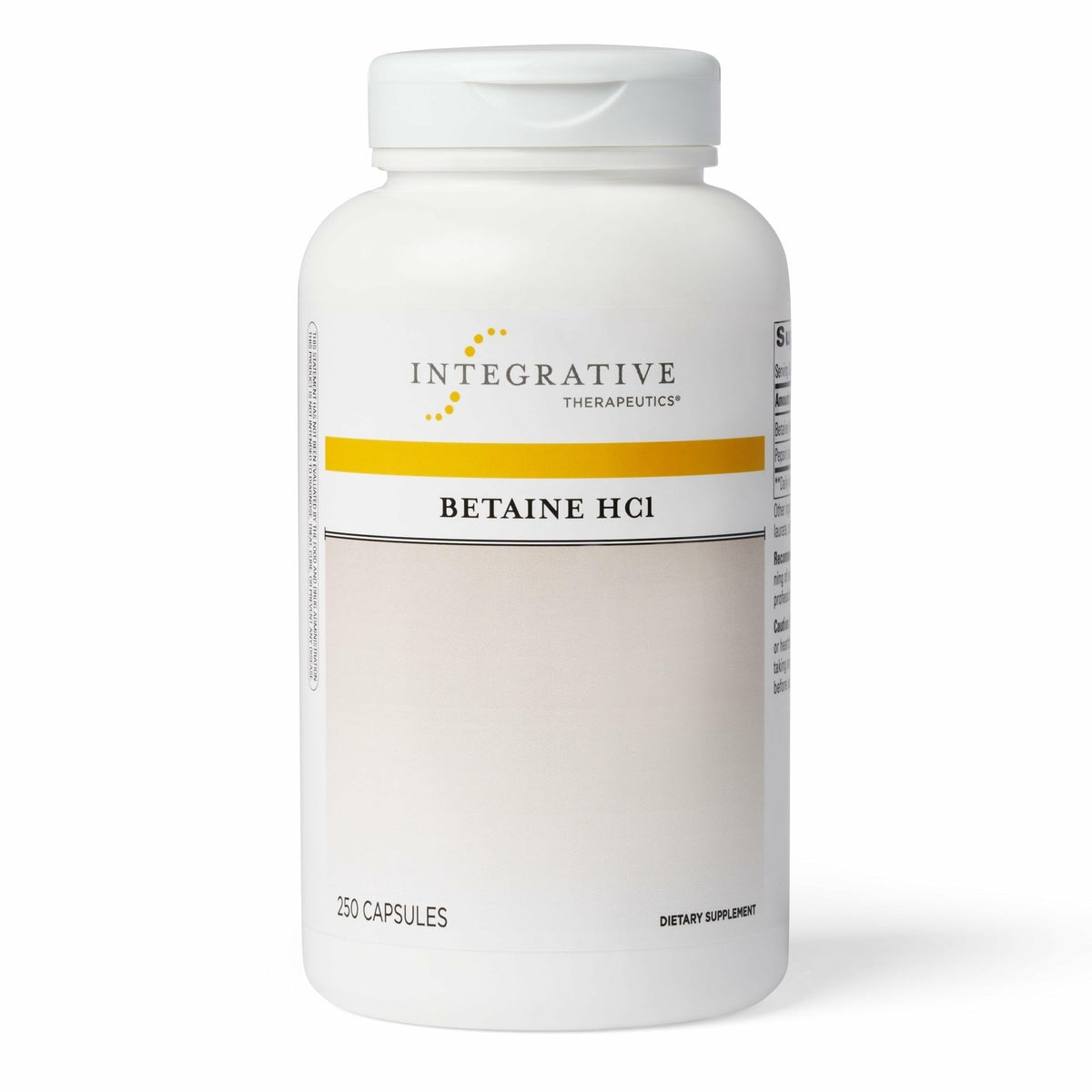 Bottle of Integrative Therapeutics Betaine HCl digestive support supplement