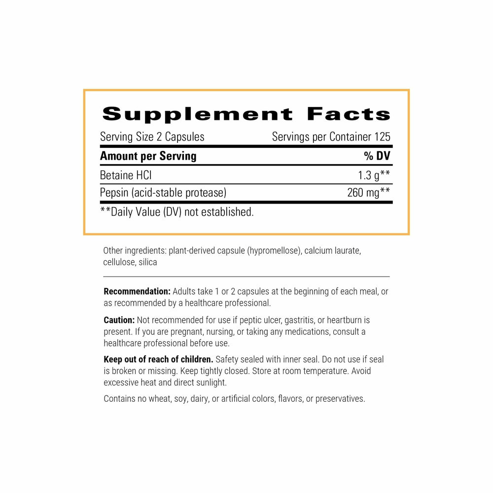 Gut health and protein digestion support with Betaine HCl