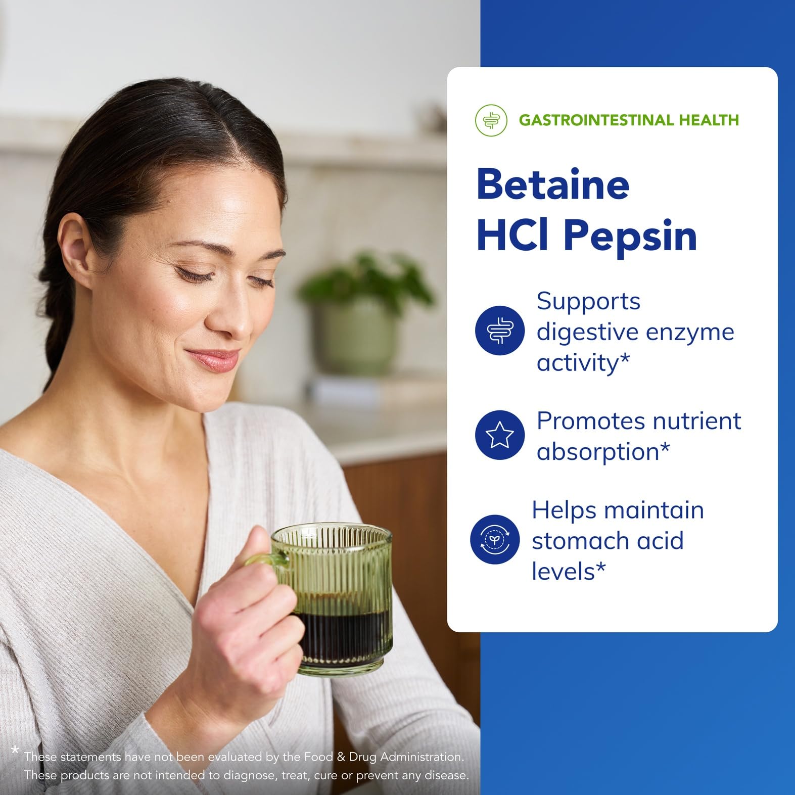 Betaine HCl Pepsin label detail highlighting purity and potency for digestion