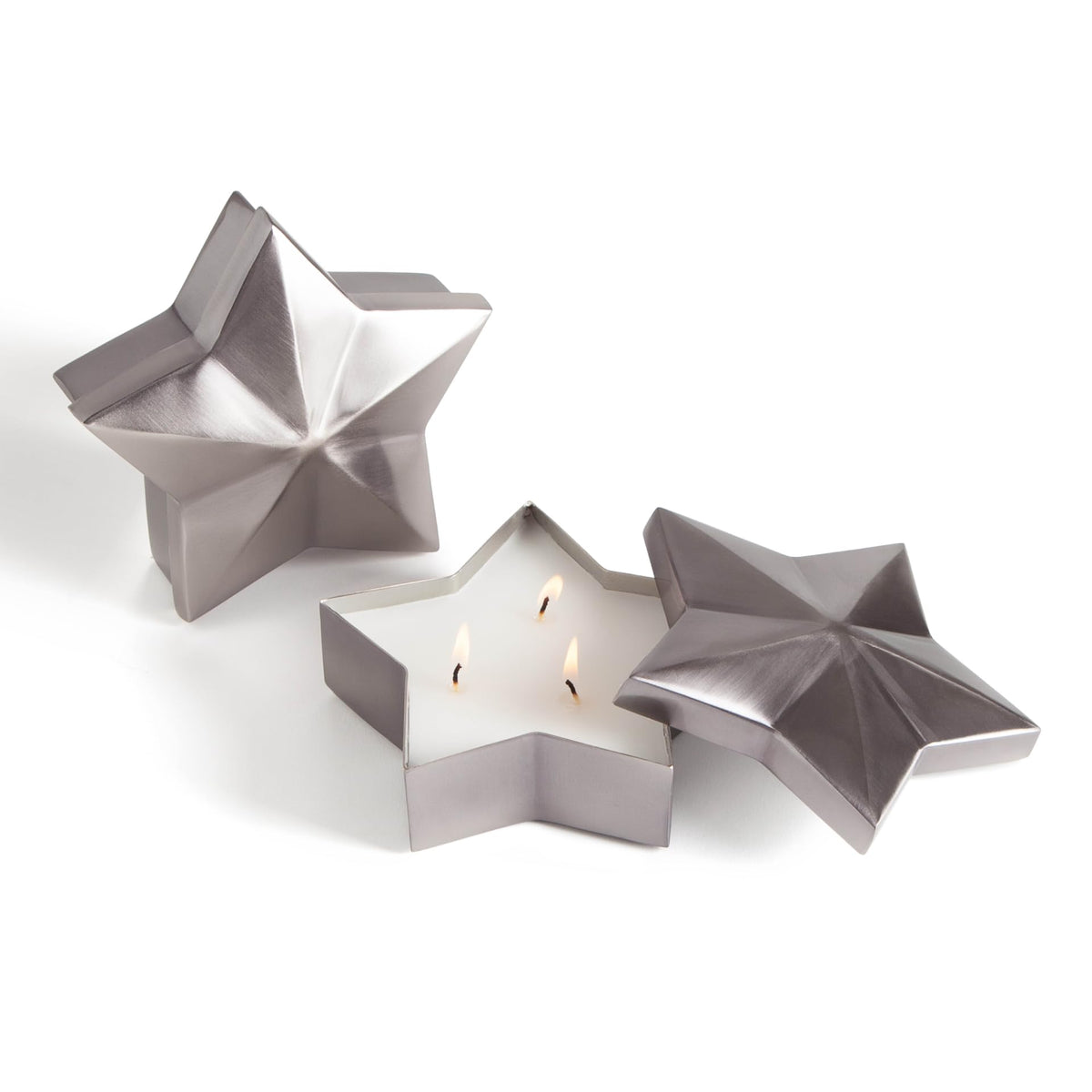 Bethlehem Lights star candles in silver front view ideal for festive table decor