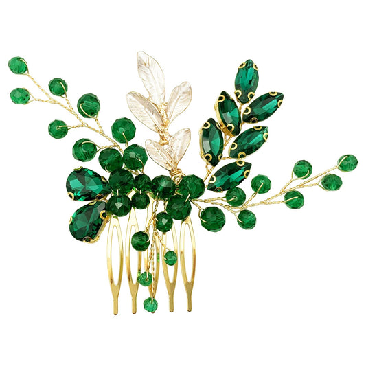 BETITETO crystal bridal hair comb with green rhinestones adds elegant sparkle to wedding updos