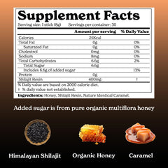 Close-up of a Shilajit + Organic Honey Stick showing caramel color