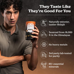 Ingredients label highlighting Himalayan Shilajit and organic honey
