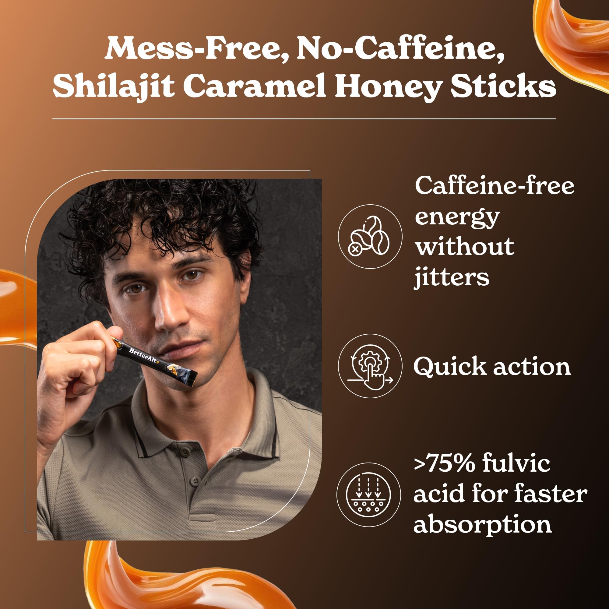 Shilajit + Honey Stick dissolving in a glass of water