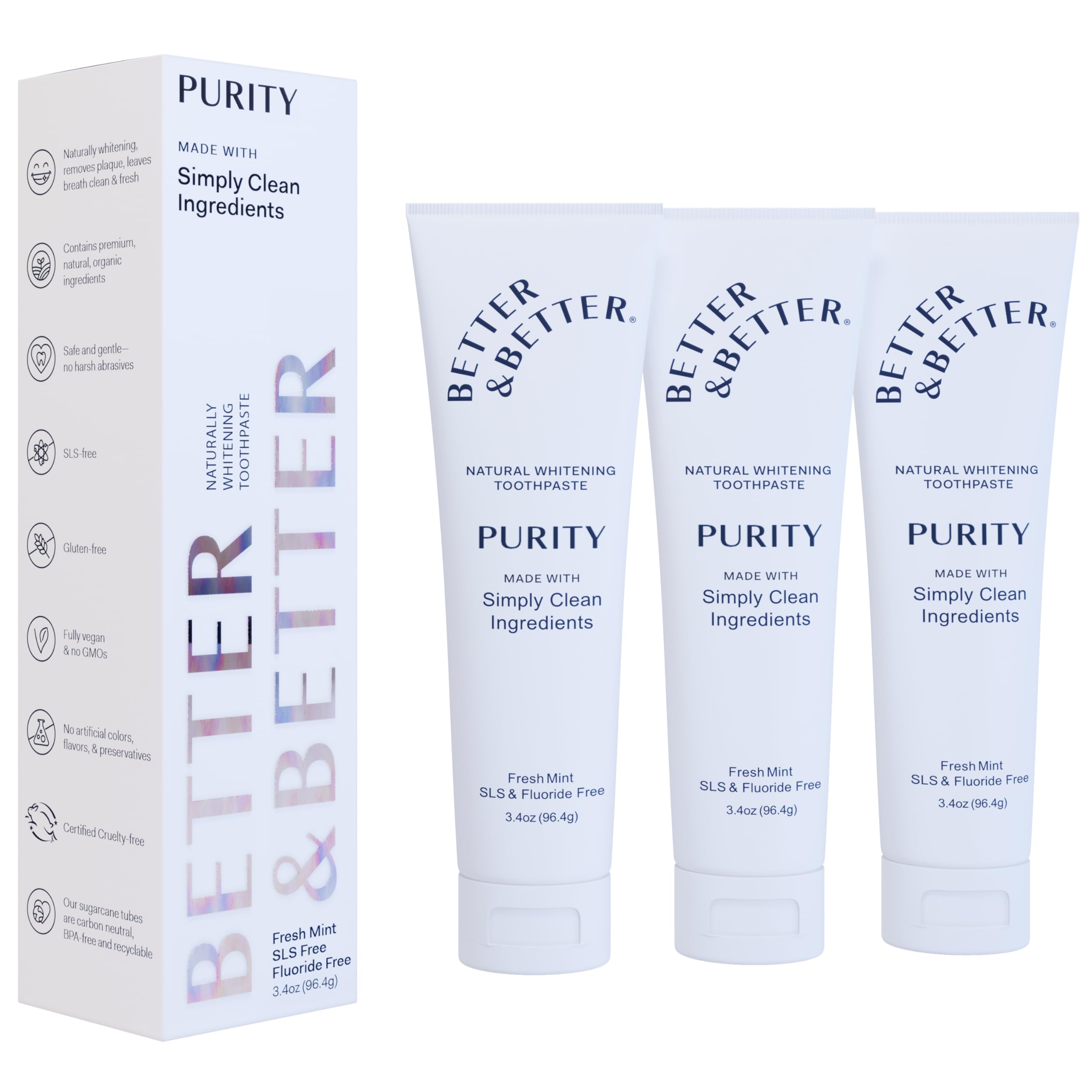 Better & Better Purity Toothpaste bottle and mint flavor