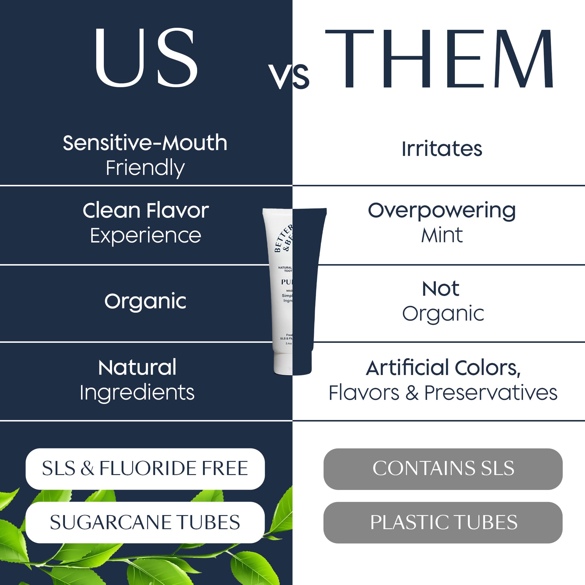Ingredients listing organic coconut oil, peppermint, spearmint, menthol, and baking soda