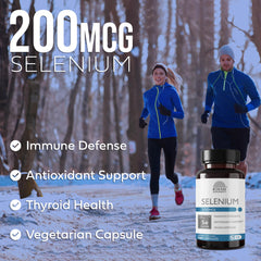 Front label showing 200mcg selenium and vegetarian capsules