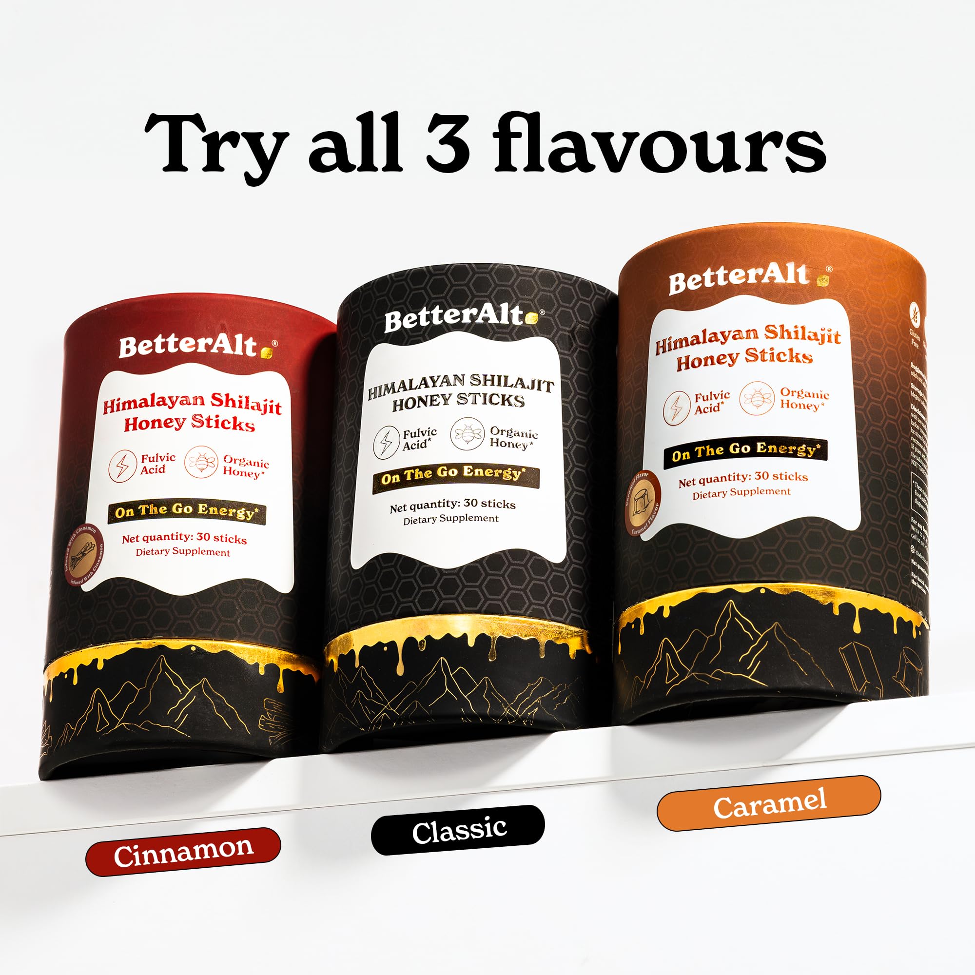 Graphic showing energy and immunity benefits of BetterAlt Shilajit sticks.