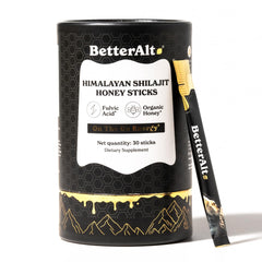 Product packaging of BetterAlt Shilajit sticks with Himalayan source.