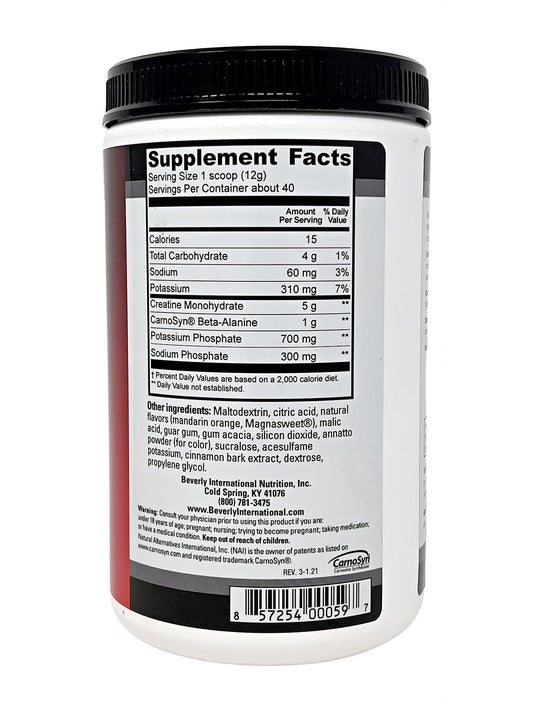 Creatine Select powder with orange flavor and scoop
