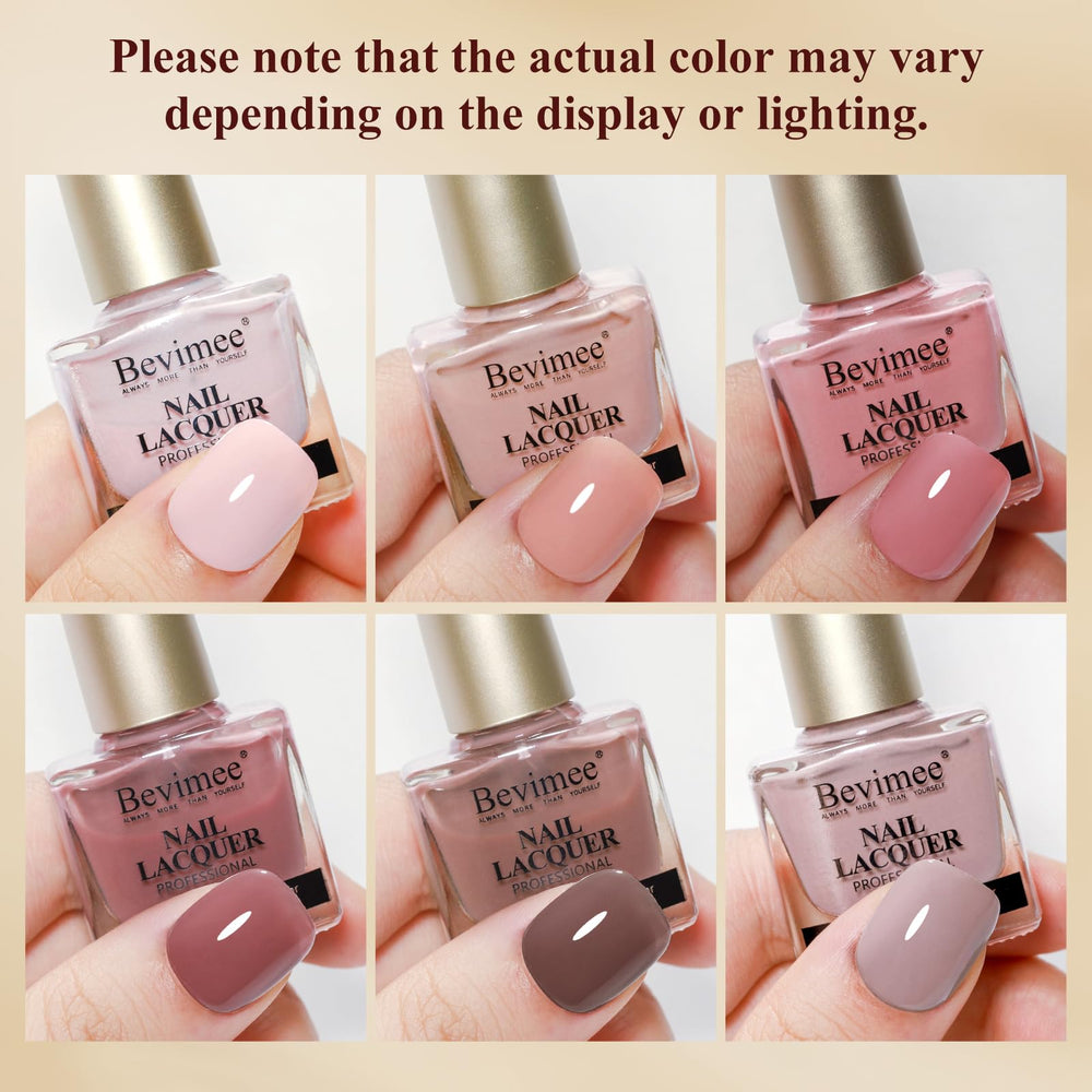 Bevimee nail polish bottle close-up with a glossy finish and smooth brush stroke.