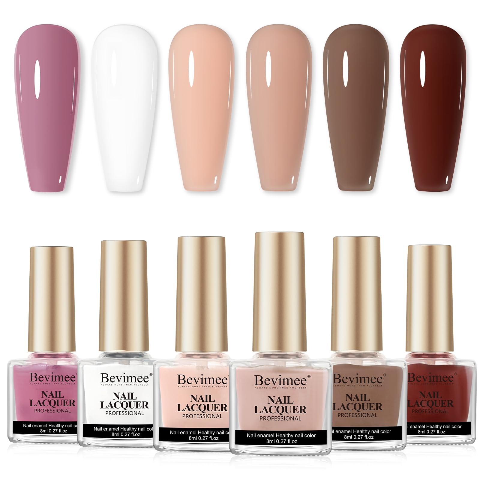 Bevimee vegan nail polish set milky white bottle for fast-dry at-home manicure