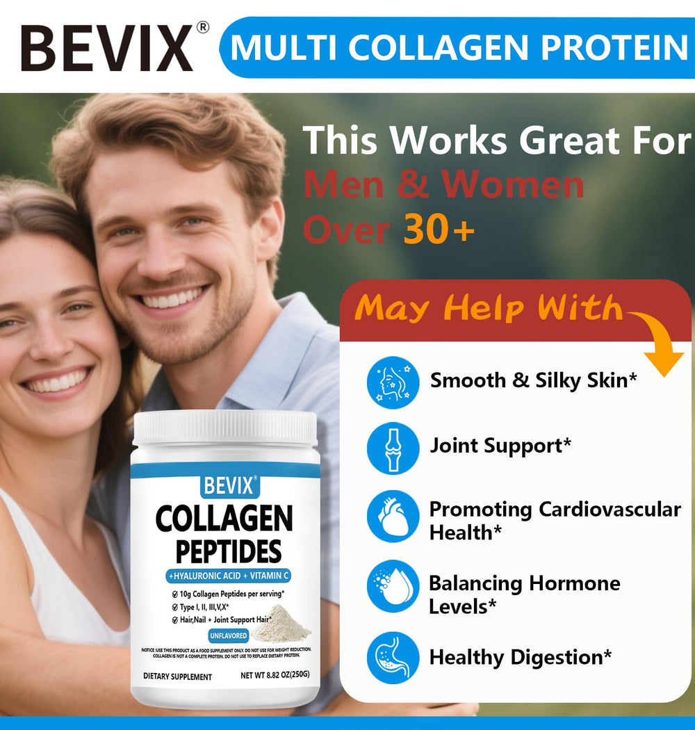Back view of packaging with nutritional information for BEVIX Collagen Peptides Powder Advanced
