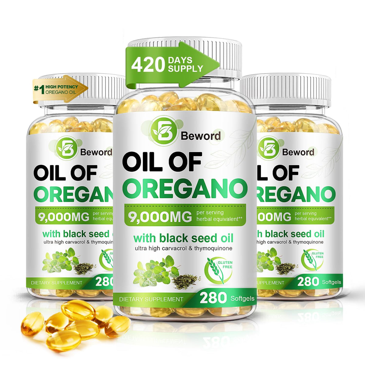 BEWORD Oil of Oregano 840 softgel bottle – front view