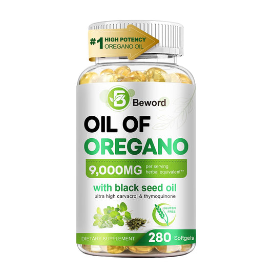 BEWORD Oil of Oregano with Black Seed Oil softgel bottle front view