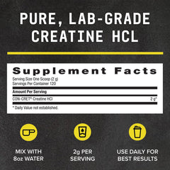 Gluten-free and sugar-free BEYOND RAW Creatine HCl label