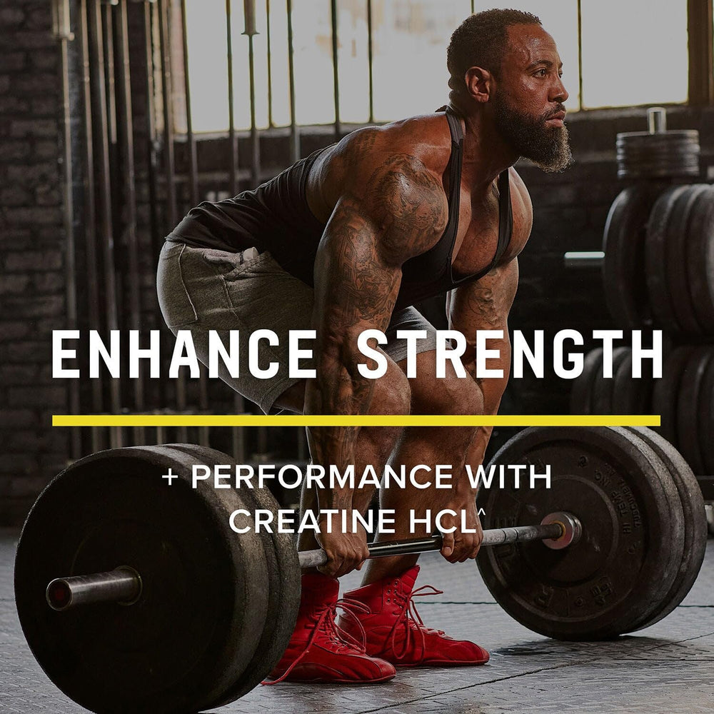 BEYOND RAW Creatine HCl powder in glass with stir indicates smooth absorption
